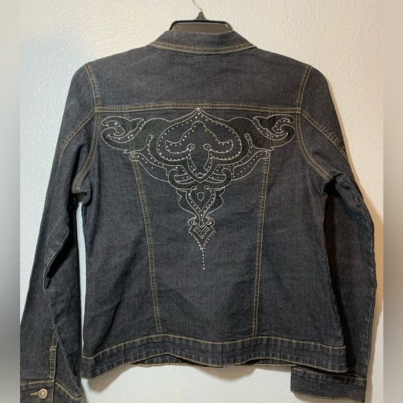 JeanBay Blue Jean Jacket sz Large with embroidered bling design in the back - Picture 4 of 7